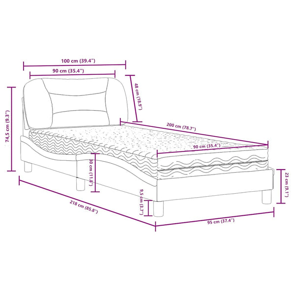 vidaXL Bed with Mattress "Hvar" Grey 90x200 cm Faux Leather
