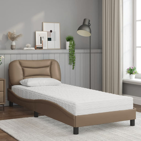 vidaXL Bed with Mattress "Hvar" Cappuccino Brown 90x200 cm Faux Leather