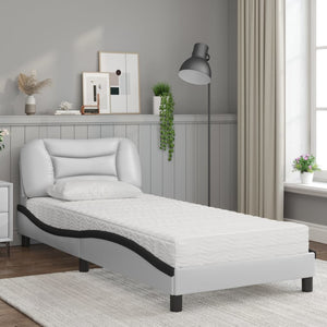 vidaXL Bed with Mattress "Hvar" White and Black 90x200 cm Faux Leather
