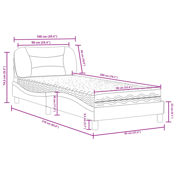 vidaXL Bed with Mattress "Hvar" White and Black 90x200 cm Faux Leather