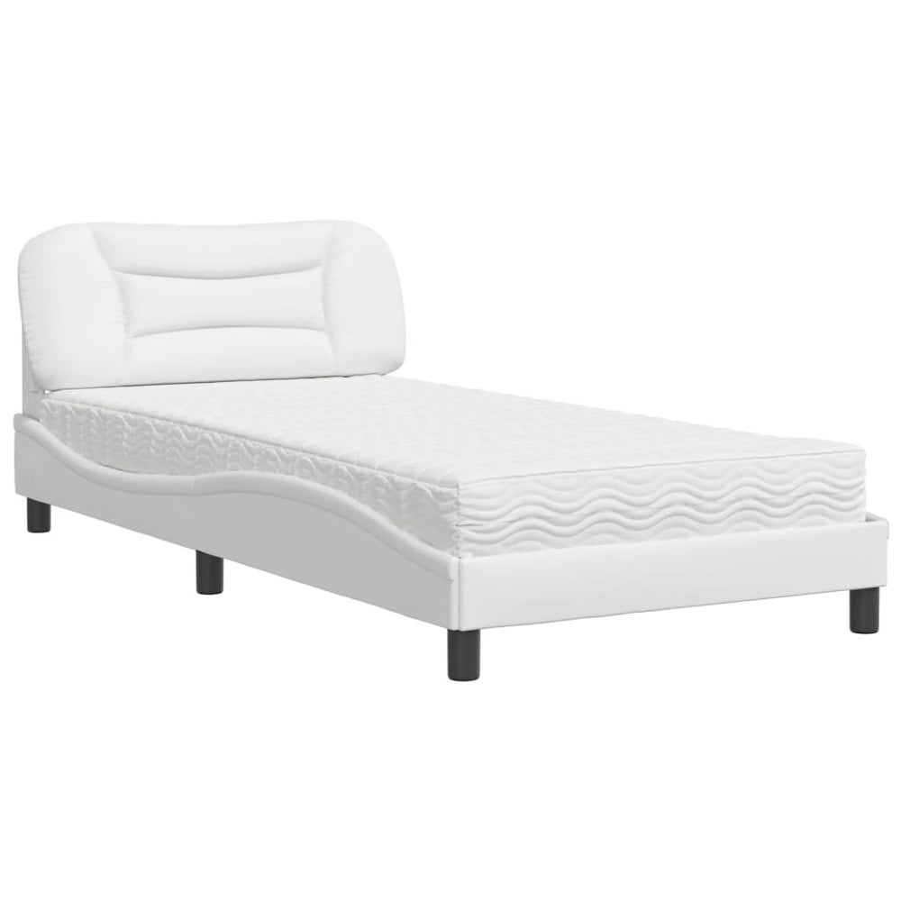 vidaXL Bed with Mattress "Hvar" White 100x200 cm Faux Leather