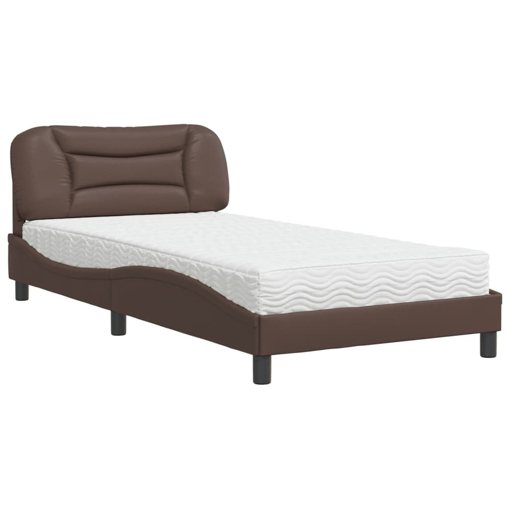 vidaXL "Hvar" Brown Faux Leather Bed with Mattress 100x200 cm