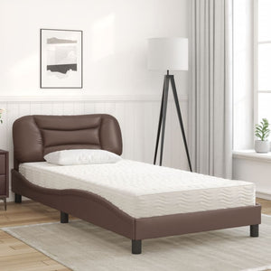 vidaXL "Hvar" Brown Faux Leather Bed with Mattress 100x200 cm