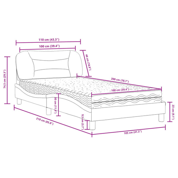 vidaXL "Hvar" Brown Faux Leather Bed with Mattress 100x200 cm