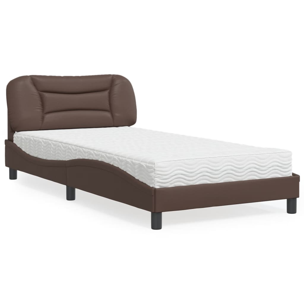vidaXL "Hvar" Brown Faux Leather Bed with Mattress 100x200 cm