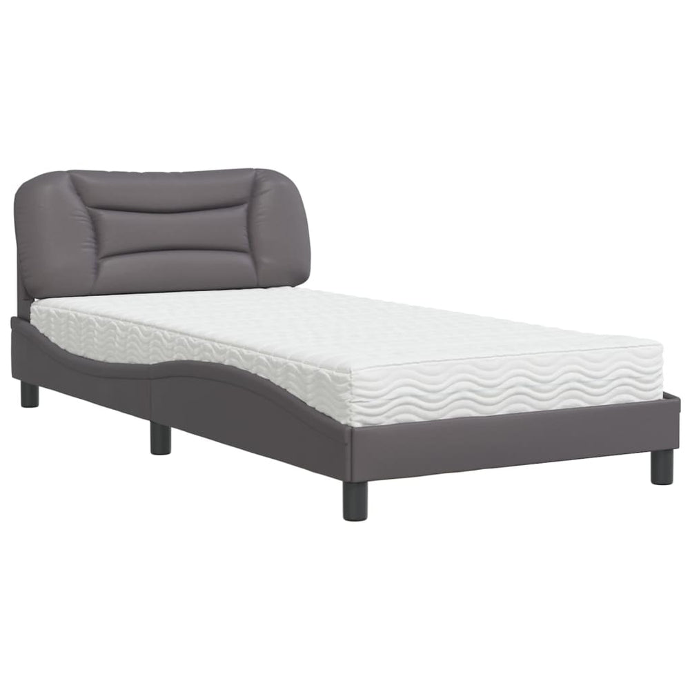 vidaXL Bed with mattress "Hvar" Grey 100x200 cm Faux leather