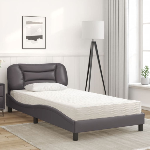 vidaXL Bed with mattress "Hvar" Grey 100x200 cm Faux leather
