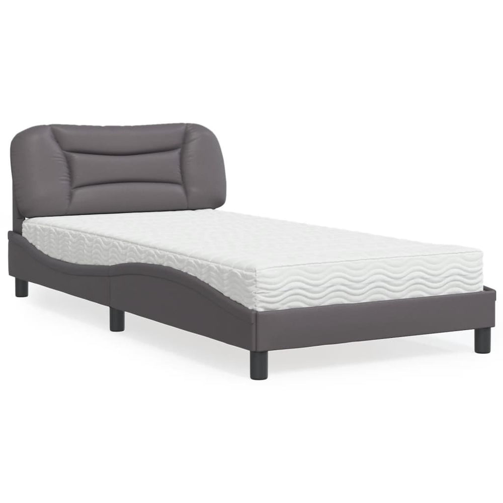 vidaXL Bed with mattress "Hvar" Grey 100x200 cm Faux leather