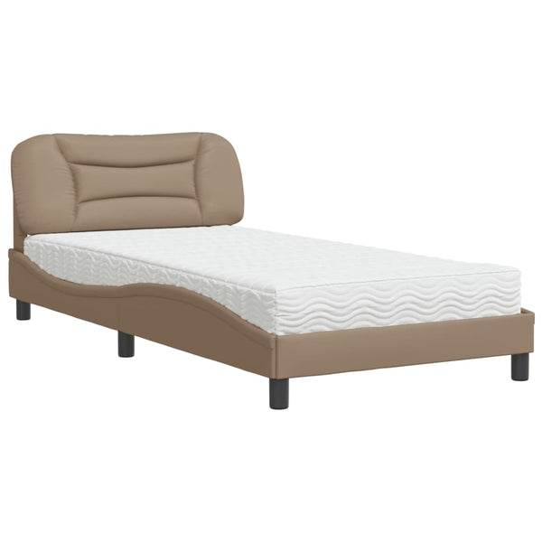 vidaXL Bed with Mattress "Hvar" Cappuccino Brown 100x200 cm Faux Leather