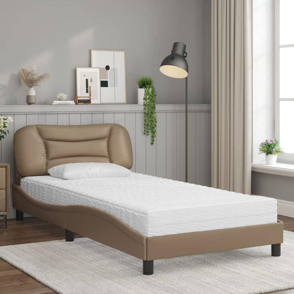 vidaXL Bed with Mattress "Hvar" Cappuccino Brown 100x200 cm Faux Leather