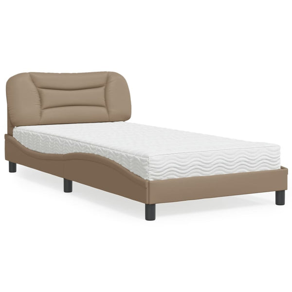 vidaXL Bed with Mattress "Hvar" Cappuccino Brown 100x200 cm Faux Leather