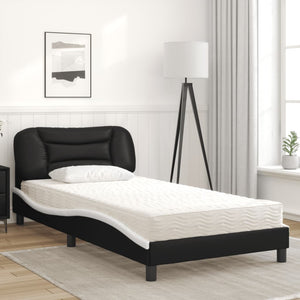vidaXL Bed with Mattress "Hvar" Black and White 100x200 cm Faux Leather