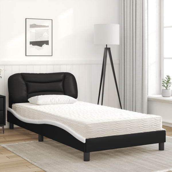 vidaXL Bed with Mattress "Hvar" Black and White 100x200 cm Faux Leather