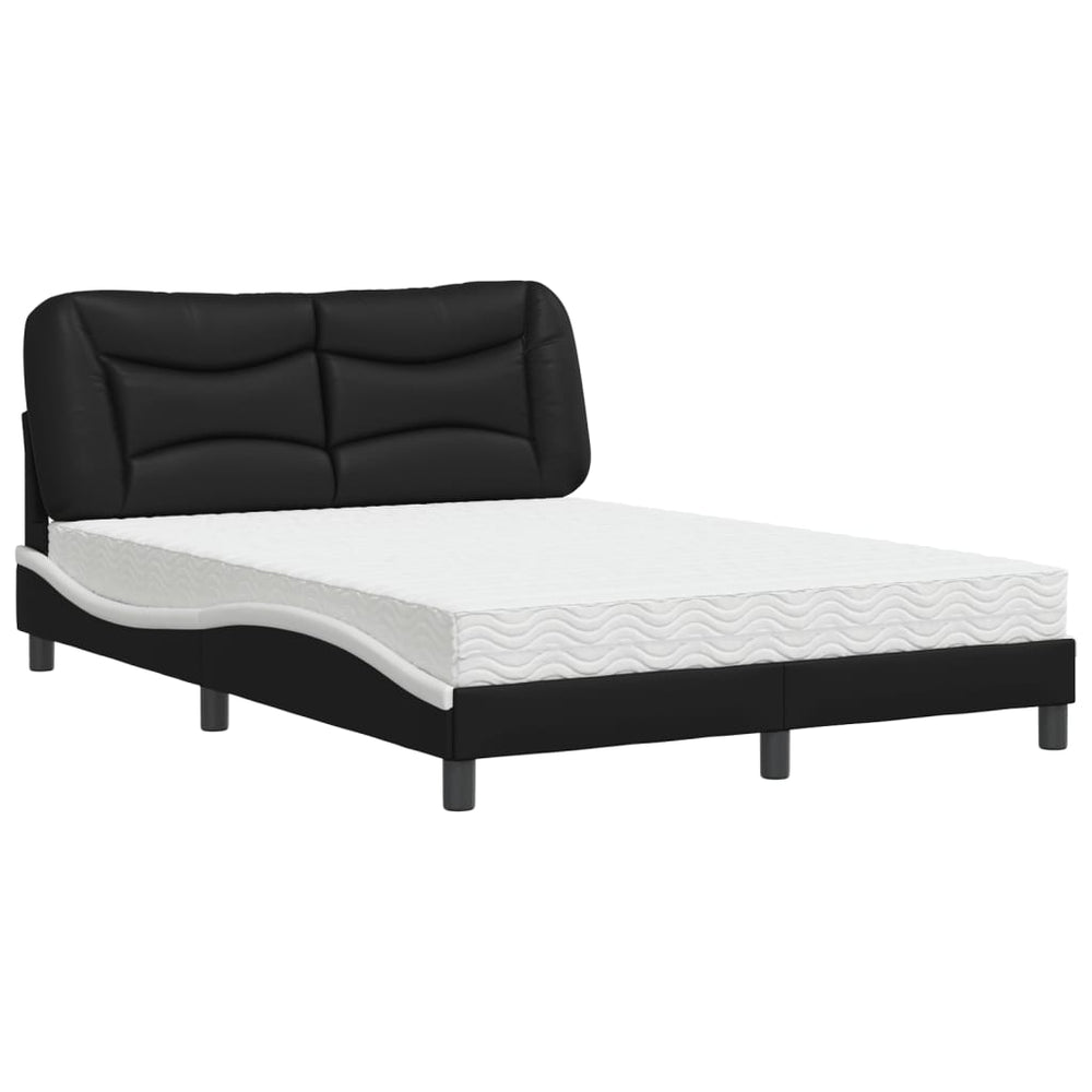 vidaXL Bed with Mattress "Hvar" Black and White 120x200 cm Faux Leather