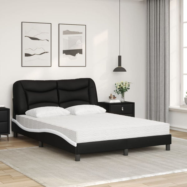 vidaXL Bed with Mattress "Hvar" Black and White 120x200 cm Faux Leather