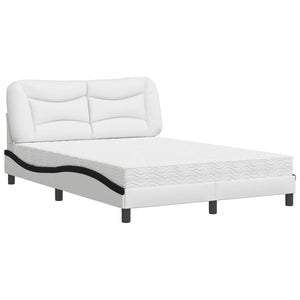vidaXL Bed with Mattress "Hvar" White and Black 120x200 cm Faux Leather