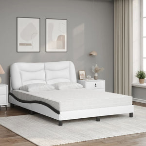 vidaXL Bed with Mattress "Hvar" White and Black 120x200 cm Faux Leather