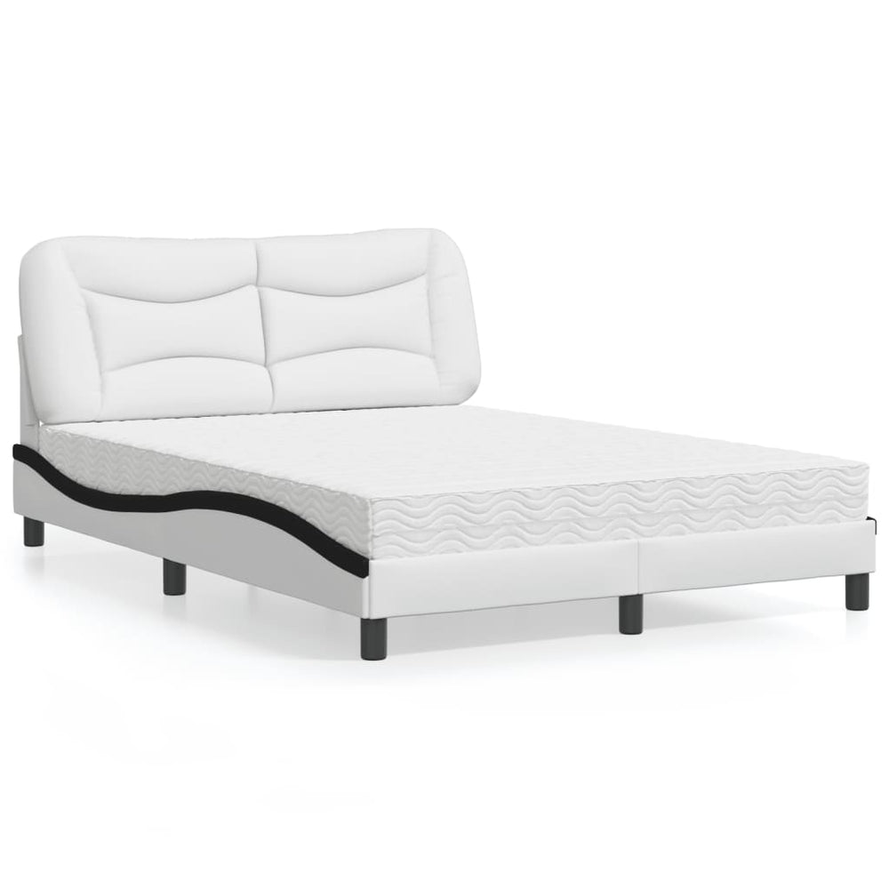 vidaXL Bed with Mattress "Hvar" White and Black 120x200 cm Faux Leather