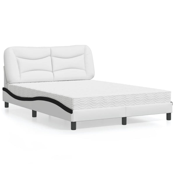 vidaXL Bed with Mattress "Hvar" White and Black 120x200 cm Faux Leather