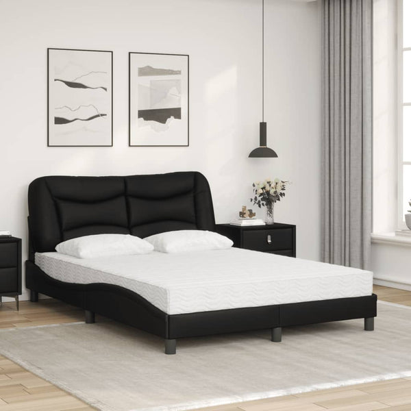 vidaXL Bed with Mattress "Hvar" Black 140x190 cm Faux Leather