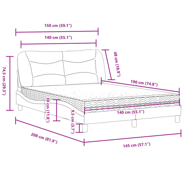 vidaXL Bed with Mattress "Hvar" Black 140x190 cm Faux Leather