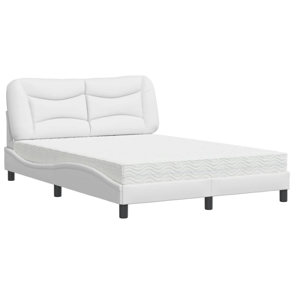 vidaXL Bed with Mattress "Hvar" White 140x190 cm Faux Leather
