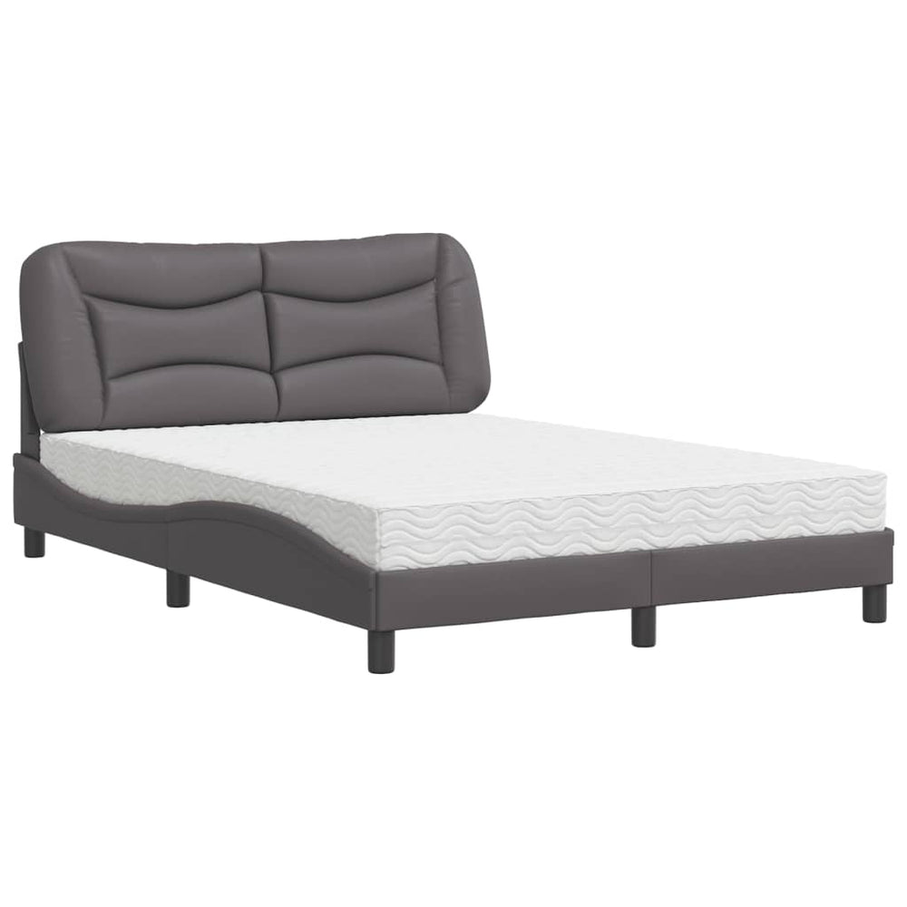 vidaXL Bed with Mattress "Hvar" Grey 140x190 cm Faux Leather