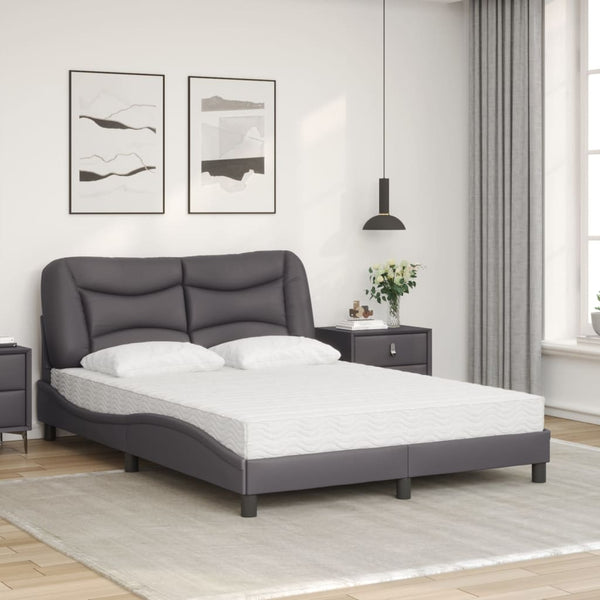 vidaXL Bed with Mattress "Hvar" Grey 140x190 cm Faux Leather