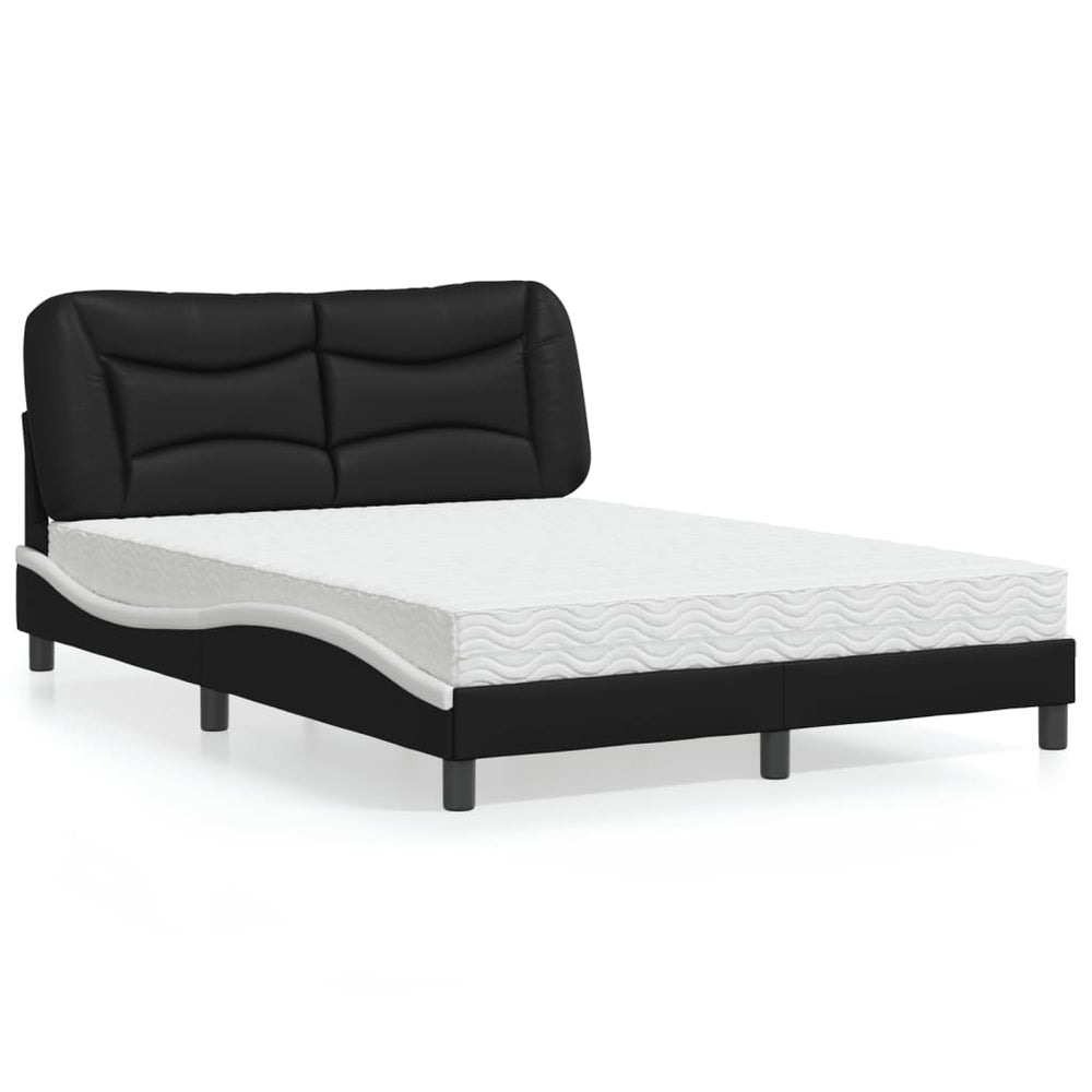 vidaXL Bed with Mattress "Hvar" Black and White 140x190 cm Faux Leather