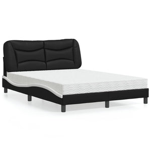 vidaXL Bed with Mattress "Hvar" Black and White 140x190 cm Faux Leather