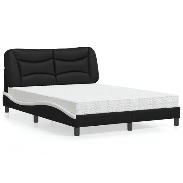 vidaXL Bed with Mattress "Hvar" Black and White 140x190 cm Faux Leather