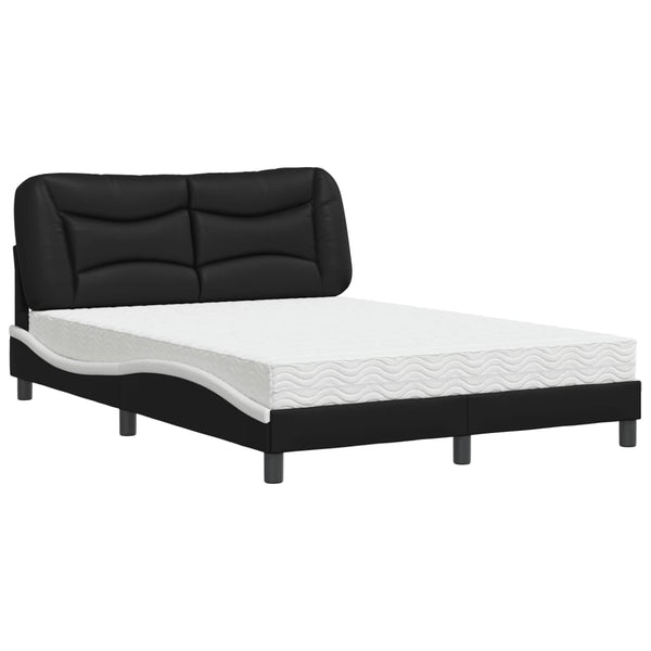 vidaXL Bed with Mattress "Hvar" Black and White 140x200 cm Faux Leather