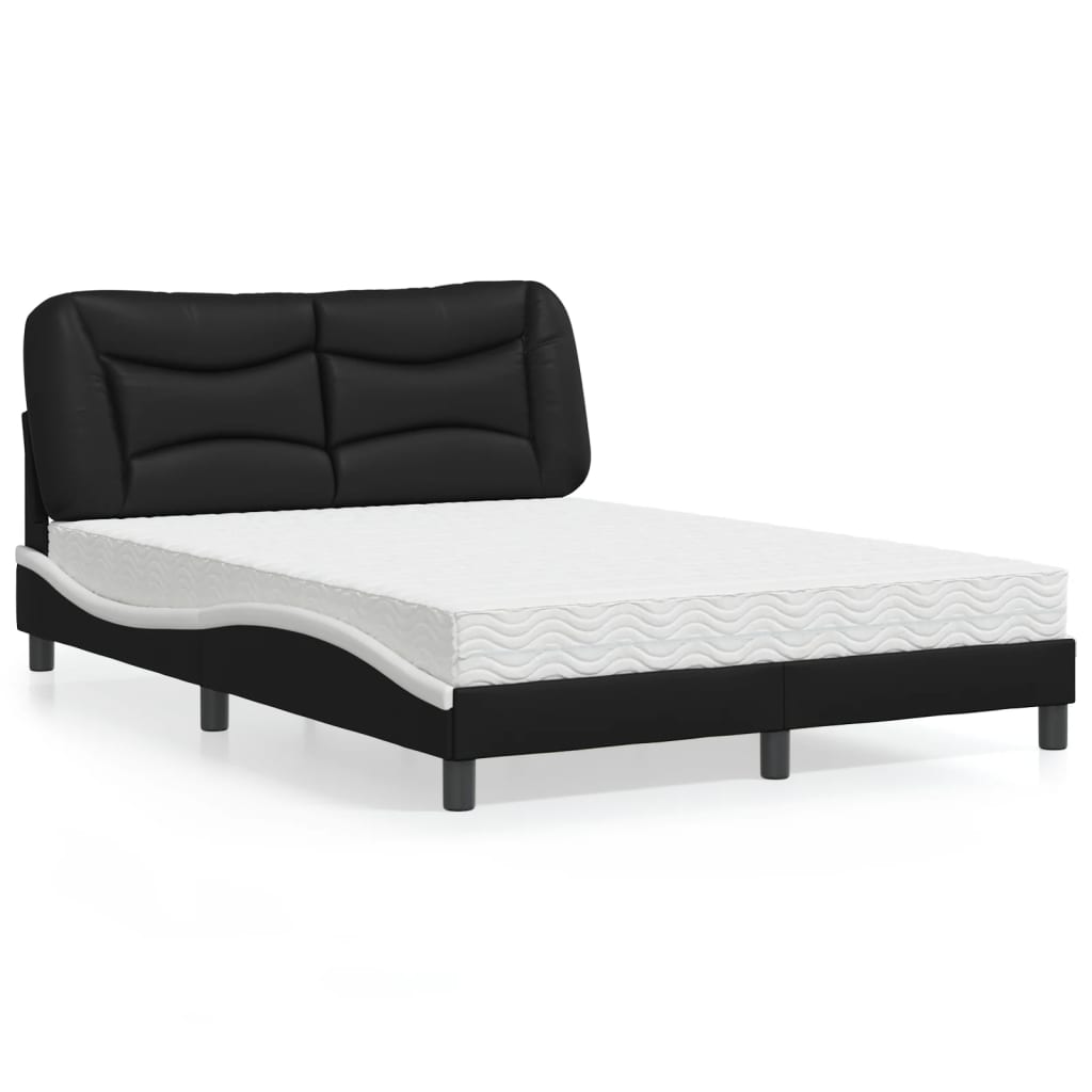 vidaXL Bed with Mattress "Hvar" Black and White 140x200 cm Faux Leather