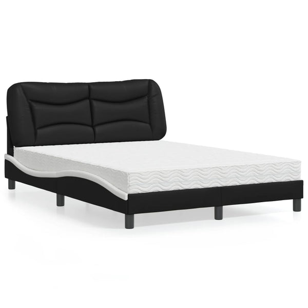vidaXL Bed with Mattress "Hvar" Black and White 140x200 cm Faux Leather