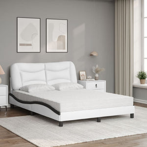 vidaXL Bed with Mattress "Hvar" White and Black 140x200 cm Artificial Leather