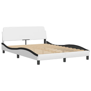 vidaXL Bed with Mattress "Hvar" White and Black 140x200 cm Artificial Leather