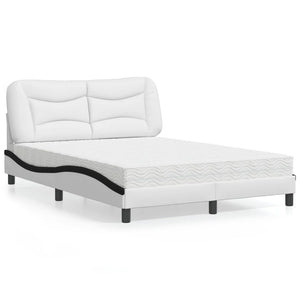 vidaXL Bed with Mattress "Hvar" White and Black 140x200 cm Artificial Leather