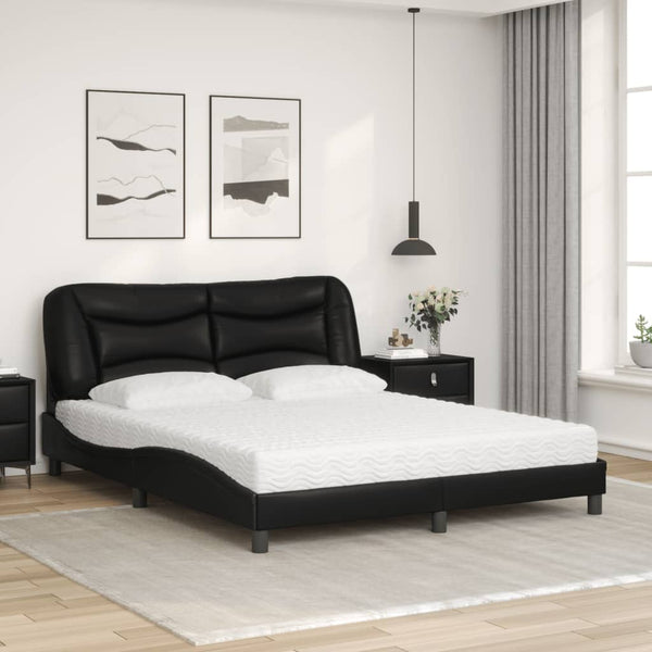 vidaXL Bed with Mattress "Hvar" Black 160x200 cm Faux Leather