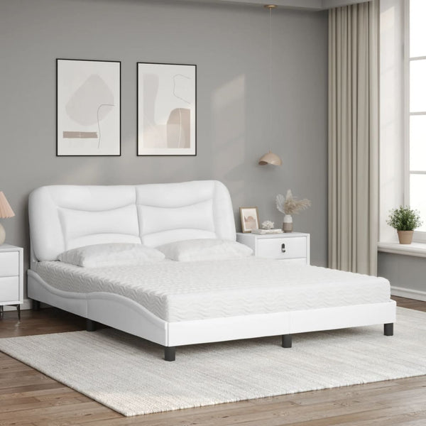 vidaXL Bed with Mattress "Hvar" White 160x200 cm Faux Leather