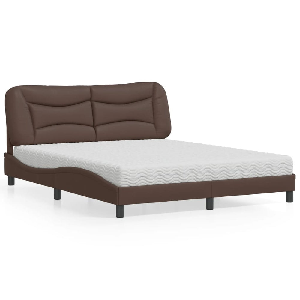 vidaXL Bed with Mattress "Hvar" Brown 160x200 cm Faux Leather