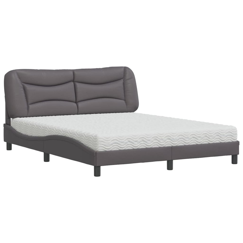 vidaXL "Hvar" Grey Faux Leather Bed with Mattress 160x200 cm