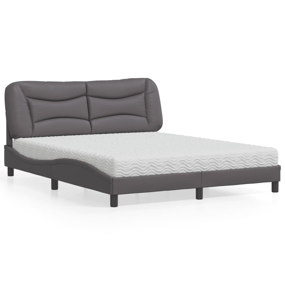 vidaXL "Hvar" Grey Faux Leather Bed with Mattress 160x200 cm