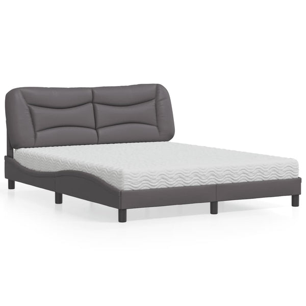vidaXL "Hvar" Grey Faux Leather Bed with Mattress 160x200 cm