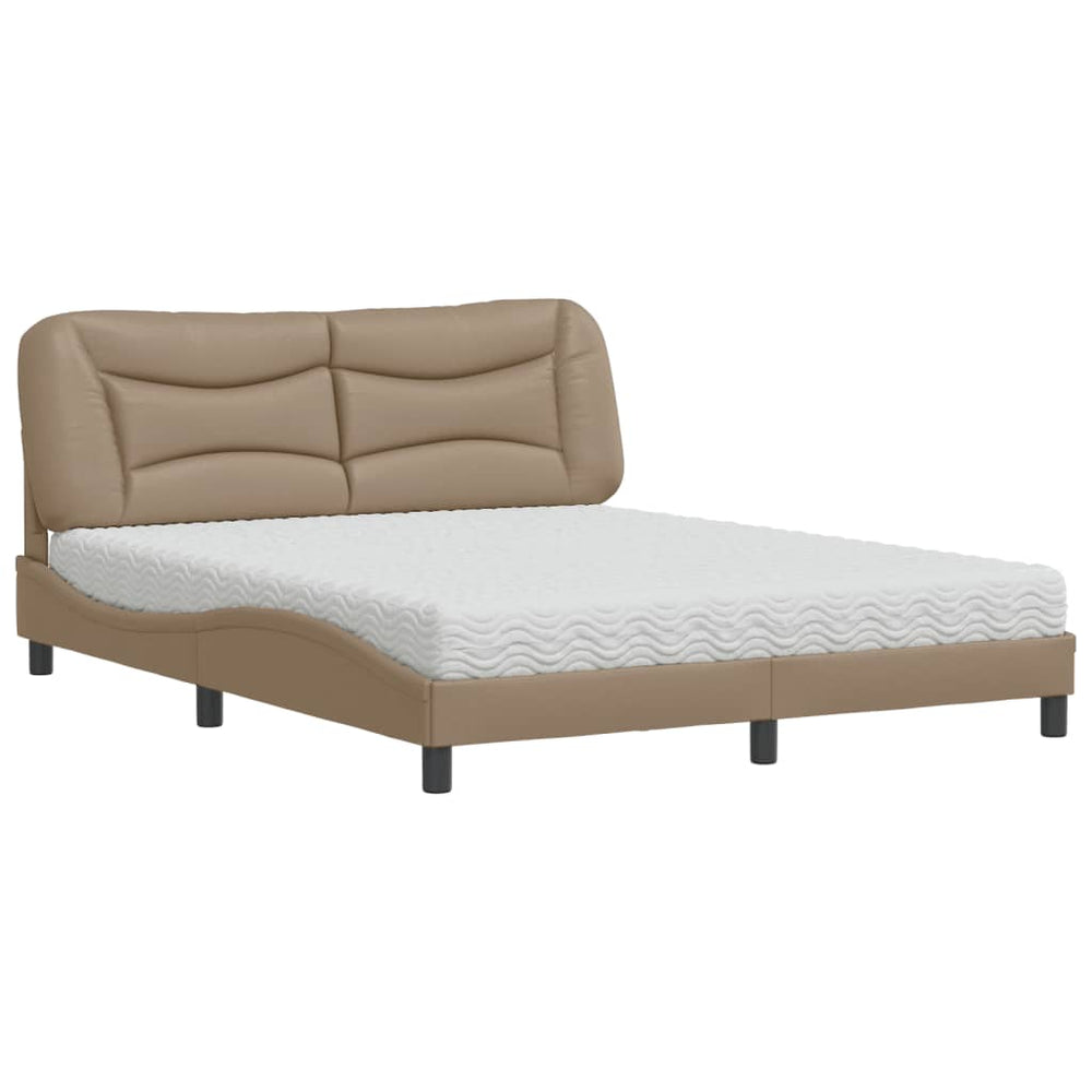 vidaXL Bed with Mattress "Hvar" Cappuccino Brown 160x200 cm Faux Leather