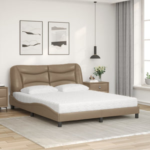 vidaXL Bed with Mattress "Hvar" Cappuccino Brown 160x200 cm Faux Leather