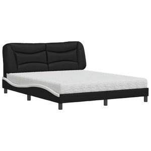 vidaXL Bed with Mattress "Hvar" Black and White 160x200 cm Faux Leather