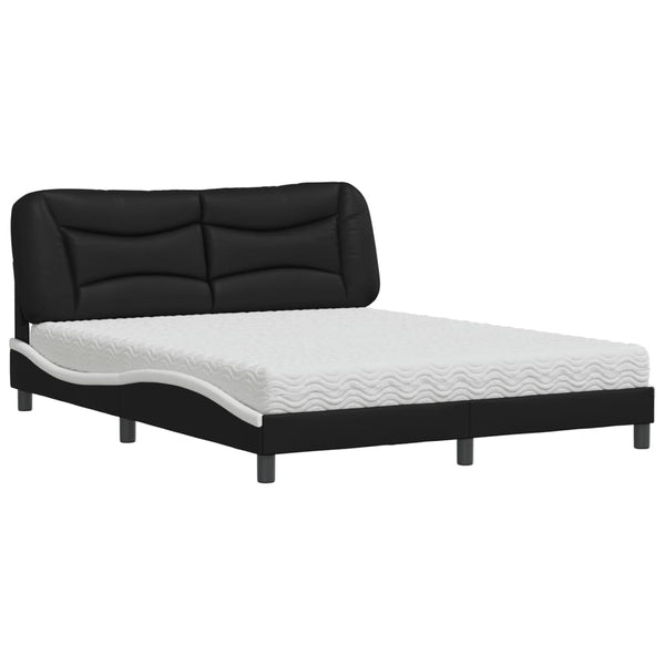 vidaXL Bed with Mattress "Hvar" Black and White 160x200 cm Faux Leather