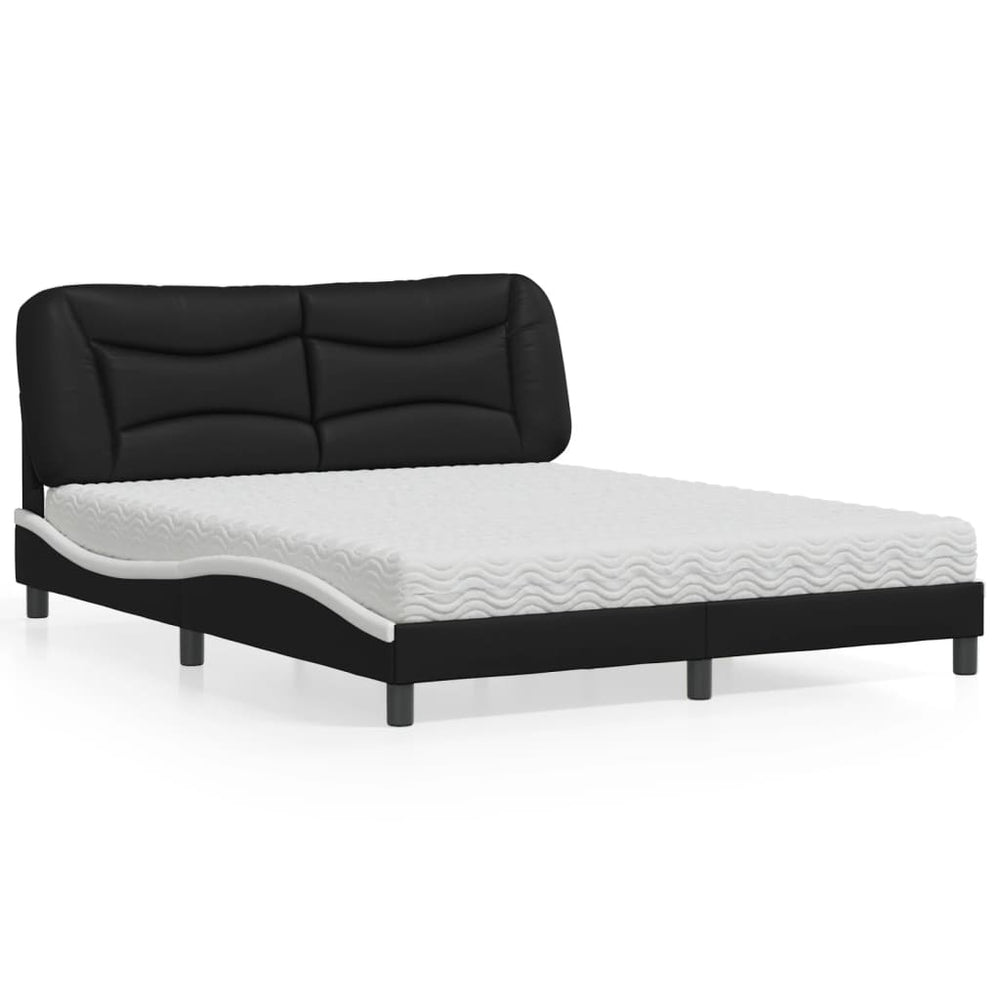 vidaXL Bed with Mattress "Hvar" Black and White 160x200 cm Faux Leather