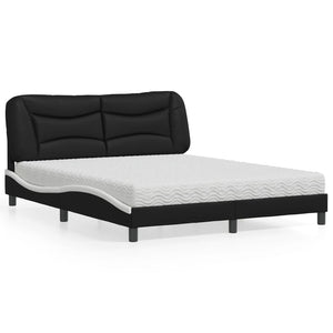 vidaXL Bed with Mattress "Hvar" Black and White 160x200 cm Faux Leather