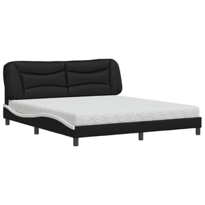 vidaXL Bed with Mattress "Hvar" Black and White 180x200 cm Faux Leather